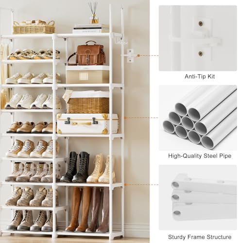 WOWLIVE 9 Tier 2-Column Shoe Rack, 30-35 Pairs Stackable White - Image 7