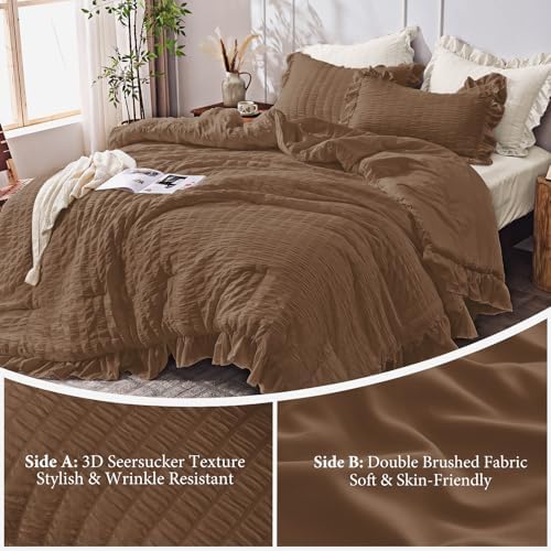 JOLLYVOGUE Oak Brown Twin/Twin XL Comforter Set, 2 Pieces Seersucker - Image 5