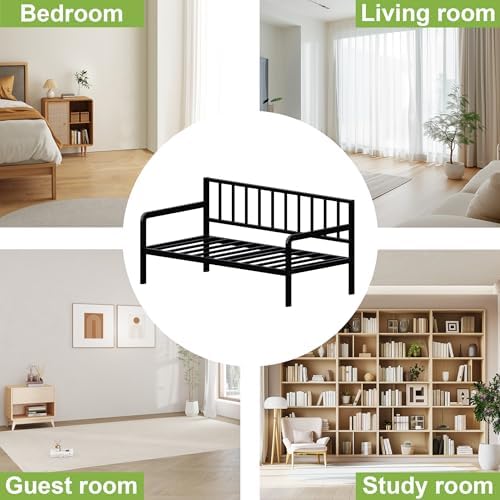 Lutown-Teen Twin Daybed Frame, Metal DayBeds, Heavy-Duty Steel Slats - Image 6