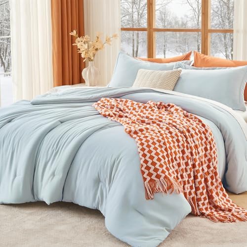 MUXHOMO King Comforter Set, 3-Piece All-Season Bedding, Lake Blue by MUXHOMO