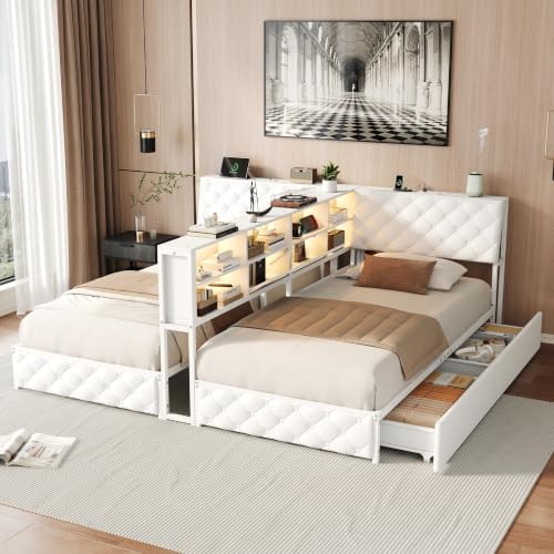 SOFTSEA King Size Corner Bed Frame, PU Upholstered L-Shaped Metal Daybed - Image 3