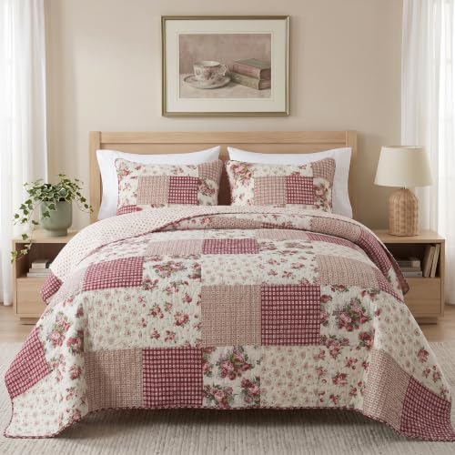 SLPR - Country Roses Red Floral Patchwork Quilt Set, Queen by SLPR