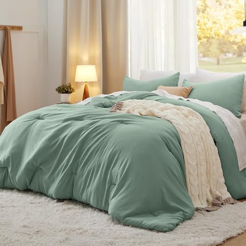 Bedsure Comforter Set Full Prewashed Soft Bedding 3Pcs Sage Green 82"x86" by BEDSURE