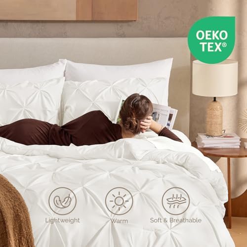 Andency Twin-XL Pinch Pleat Ivory Comforter Set 2 Piece Bedding - Image 4