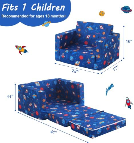 lasoftan Toddler Couch, 2-in-1 Soft Kids Couch Bed Fold Out, Toddler Chairs - Image 3