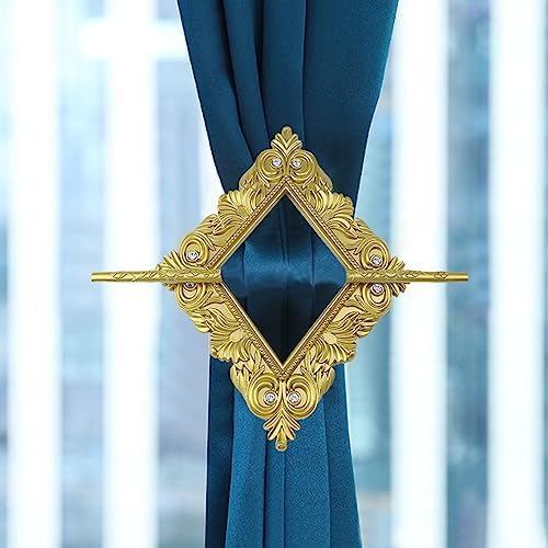2 Pack Gold Rhombus Curtain Tiebacks, Square Drapery Holdbacks - Image 4