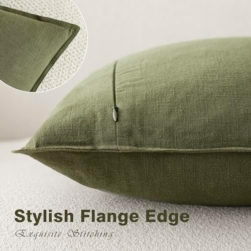 Foindtower Linen Solid Decorative Throw Pillow Covers 16x16 Olive Green - Image 3
