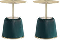 Manhattan Comfort Anderson Modern 15.75" Round End Tables 1.0 - Elegant Leatherette Upholstered Base with Pleated Design & Gold Steel Tabletop, Fully Assembled Accent Furniture, Set of 2, Green