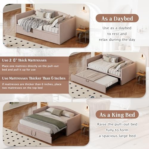 SOFTSEA Twin Daybed with Pop Up Trundle, Velvet Upholstered Extendable Day Bed - Image 3