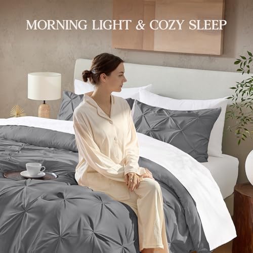 Andency King Pinch Pleat Medium Gray Comforter Set 3 Piece Bedding - Image 4