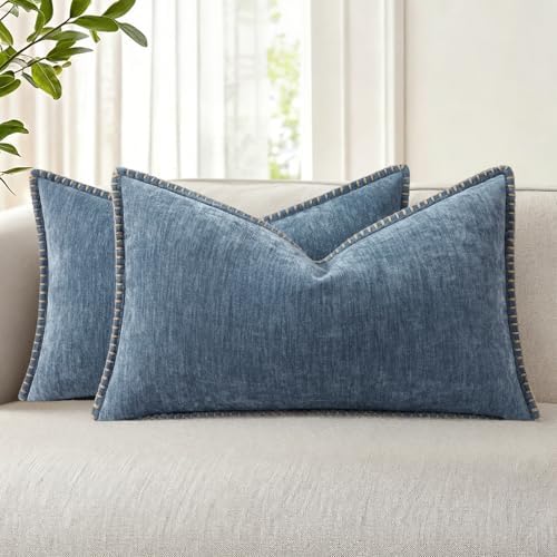 decorUhome Soft Chenille Throw Pillow Covers 12x20 Set of 2 Haze Blue by decorUhome