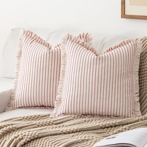 YEENAASY Throw Pillow Covers 20x20 Boho Striped Pillow Cases by YEENAASY