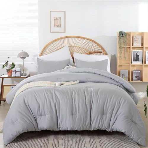 weigelia Light Grey Comforter Set Full, All Season Lightweight Bedding Set by WEIGELIA