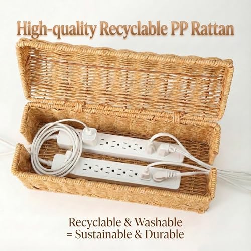 PP Rattan Cable Management Box to Hide Cords and Power Strip - Image 5