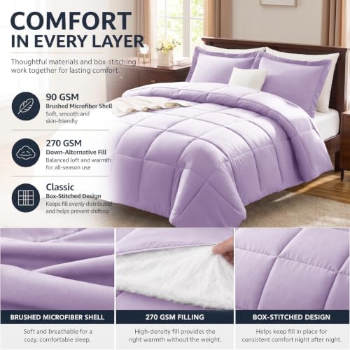 CozyLux King Size Comforter Set, 3-Piece Box-Stitched - Image 3