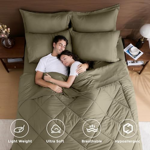 HEVUMYI 5-Piece Twin Comforter Set, Olive Green Bed in a Bag - Image 2