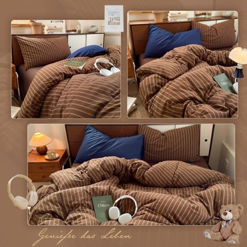 Striped Comforter Set King Size Brown Bedding Set and 2 Pillowcases - Image 4
