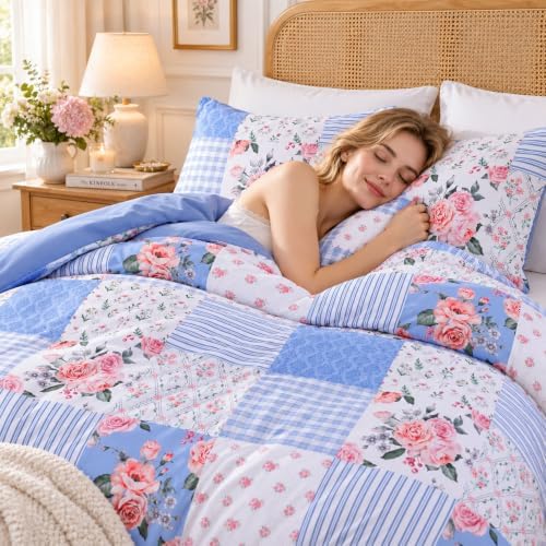 YIKUSH Blue Floral Full Comforter Set, Soft Lightweight All Season Bedding Set - Image 6