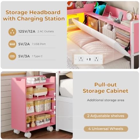 Corner Twin Bed Frame with Pull-Out Cabinet/Bookcase/Headboad Storage - Image 5