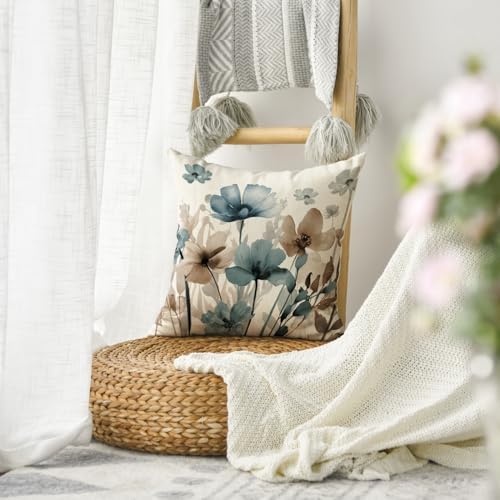 AVOIN colorlife Poppy Flowers Blue Brown Throw Pillow Cover 18x18 Inch - Image 5