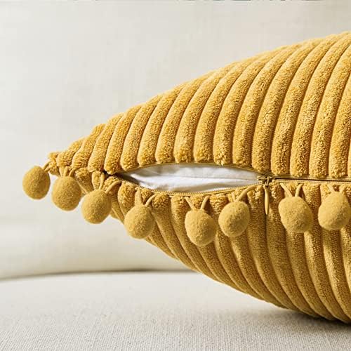 Fancy Homi 2 Pack Mustard Yellow Lumbar Decorative Throw Pillow Covers 14x24 - Image 3
