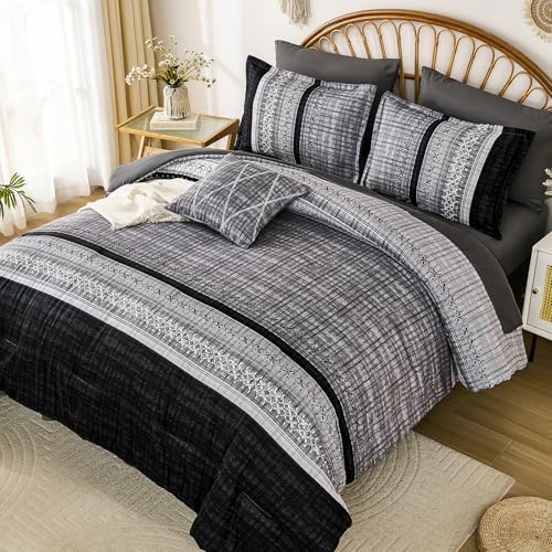 Dintszyayue Black Comforter Set King Size, 8 Pieces Boho Striped Bed in a Bag - Image 3