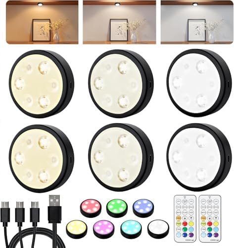 HOLKPOILOT Puck Lights with Remote, Under Cabinet Lights, 2000mAh Battery by HOLKPOILOT