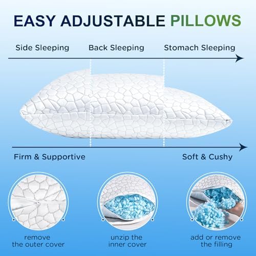 Cooling Pillow Queen Size Set of 2, Adjustable Bed Pillows - Image 6
