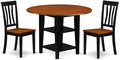 East West Furniture SUAN3-BCH-W 3 Piece Dining Room Table Set Contains a Round Dining Table with Dropleaf & Shelves and 2 Wood Seat Chairs, 42x42 Inch, Black & Cherry