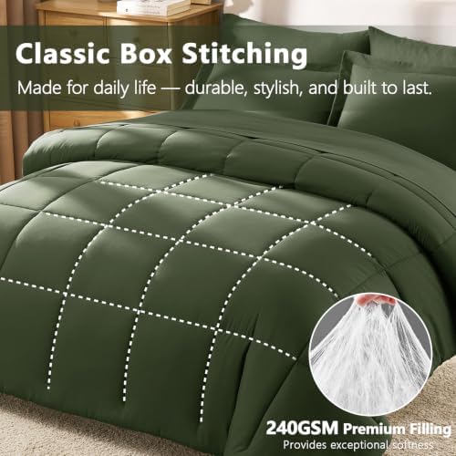 CozyLux King Size Comforter Set, 7-Piece Bed in a Bag, Olive Green - Image 4