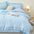Queen Gingham Comforter Set 5 Pcs Blue Plaid Ruffle Bedding Set by RYNGHIPY
