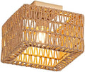 Rpzloila Rattan Ceiling Light, Square Flush Mount Ceiling Light by Rpzloila