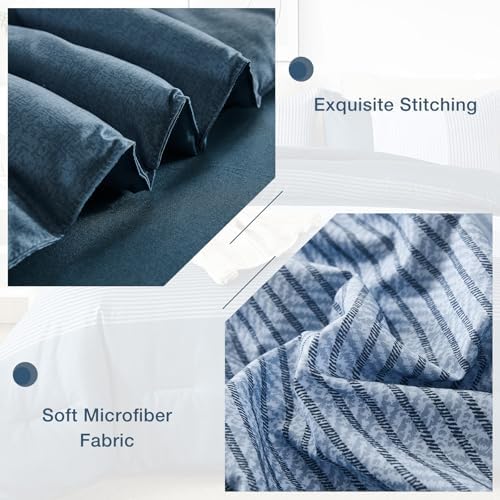 Blue Comforter Set King, Reversible Haze Blue Patchwork Stripe Comforter - Image 6