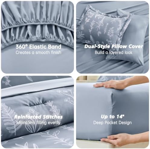 MUXHOMO Light Grey Bed in a Bag Queen 7 Pieces, Queen Comforter Set Reversible - Image 5