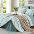MUXHOMO Queen Comforter Set, 7-Piece Floral Bed in a Bag, Dusty Blue by MUXHOMO