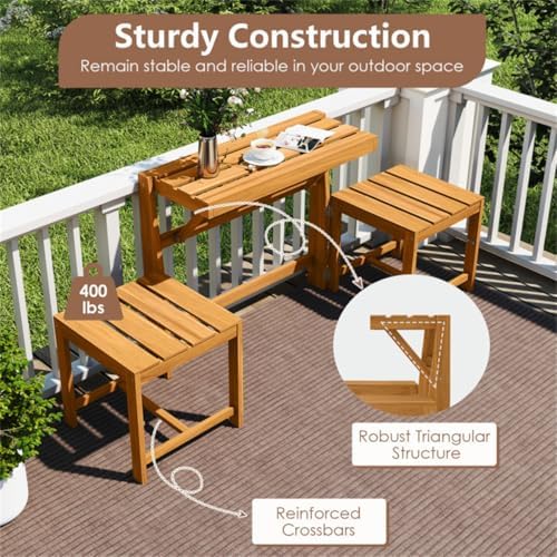 Convertible Outdoor Furniture Set, Acacia Wood Patio Loveseat, Table & Chairs - Image 5