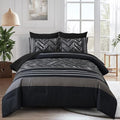 Luxudecor Black Comforter Set Queen Size, 7 Pieces Striped Bed in a Bag by Luxudecor