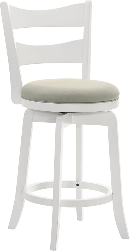 Armen Living Blair 30 in. Matte White Bar Height Rubberwood Swivel Barstool with Fog Fabric Seat - Set of 3