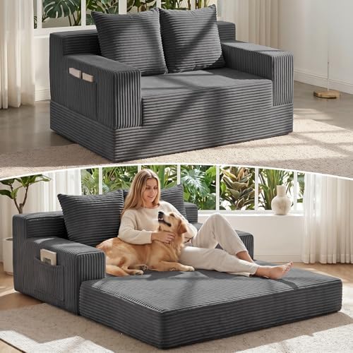 Convertible Sofa Bed, Small Boneless Couch & Boneless Loveseat, Pull Out Couch by ZIYDILY