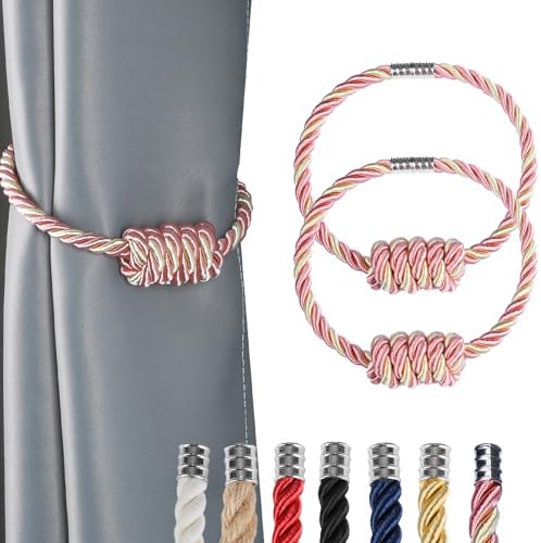 Magnetic Curtain Tiebacks-Handmade Woven Tie-Backs, Mix Pink by fenghuangwu