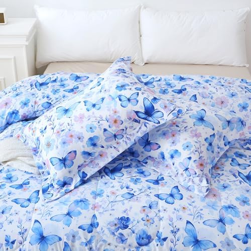 Mooreeke Floral King Size Comforter Sets, Violet Butterfly and Flower Patterned - Image 4