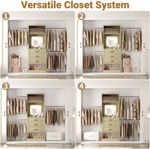 Unikito 8FT Closet System with Mirror, 3 Telescopic Hanging Rods, 3 Drawers - Image 2
