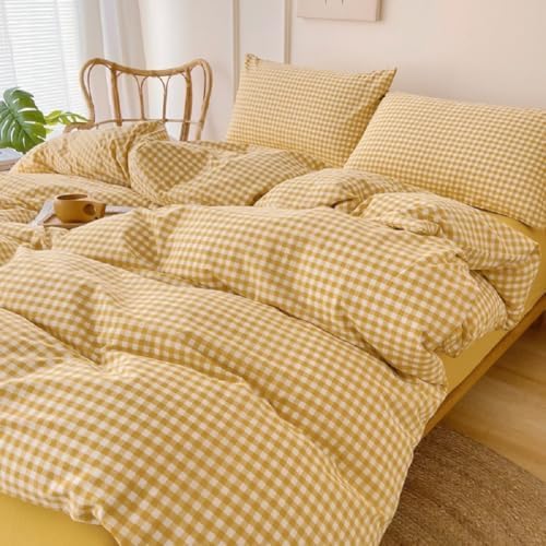 LifeTB Queen Comforter Set Modern Style Yellow Gingham Comforter Geometric - Image 6