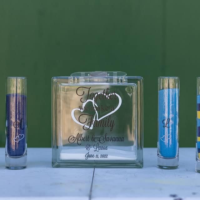 Glass Unity Sand Set for Weddings w LID, Sand, Ink Printed - Personalized Blended Family Wedding Sand Ceremony, Together We Make a Family, Unity Candle Alternative, Sand Wedding Ceremony Kit Blended