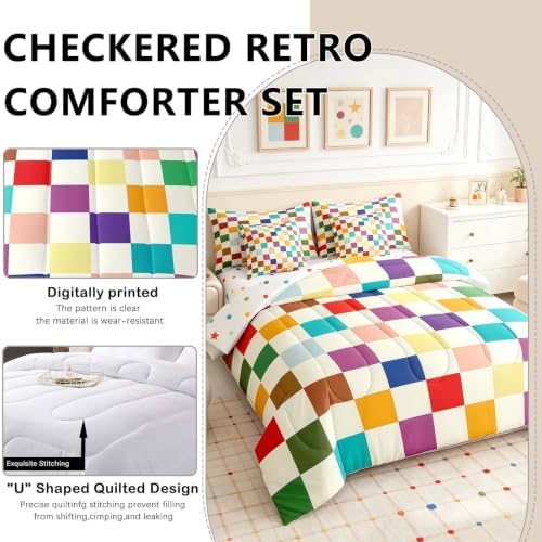 Feelyou Colorful Checkered Retro 7 Piece Bedding Set Kids Boys Girls Modern - Image 2