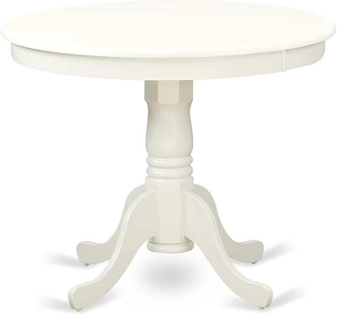 East West Furniture ANEN3-LWH-78 3 Piece Dining Set Contains a Round Kitchen Table with Pedestal and 2 Pink Flamingo Faux Leather Parson Dining Chairs, 36x36 Inch, Linen White