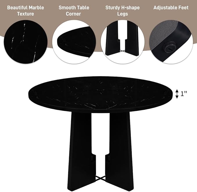Merax 5-Piece Round Dining Table Set, Modern 4 Upholstered Chairs for Living,Kitchen Room, 43 Inch, Grey+Black