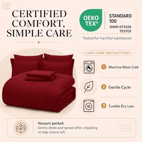 CozyLux Twin XL Comforter Set Dark Red, 5 Pieces Bed in a Bag - Image 6