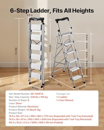 VEVOR 6 Step Ladder, Folding Step Stool - Image 2