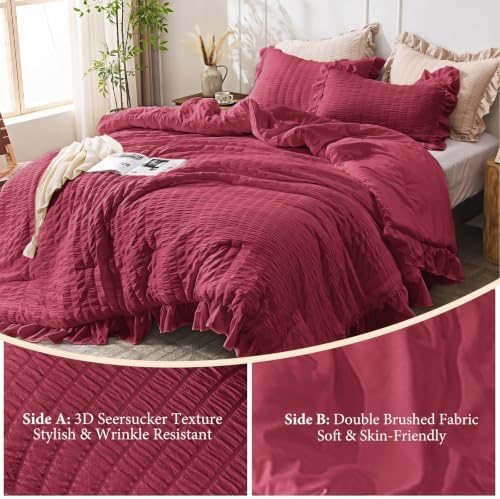 JOLLYVOGUE Burgundy Twin/Twin XL Comforter Set, 2 Pieces Seersucker Lightweight - Image 5